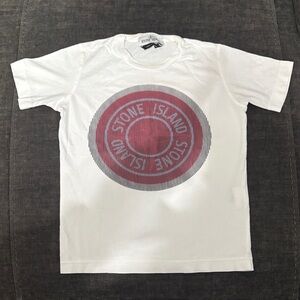 Stone Island Kids White T-Shirt with Red Graphic - Size 6